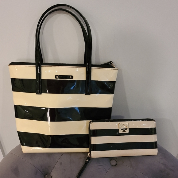 kate spade Handbags - Kate Spade♠️ stripe patten leather handbag &wallet
